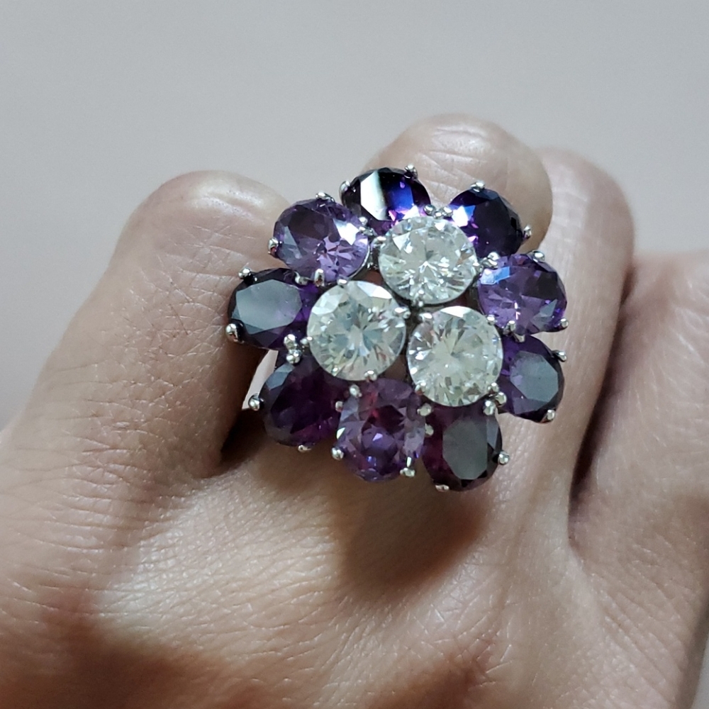 Beautiful Amethyst Cluster Ring Sterling Silver EUC